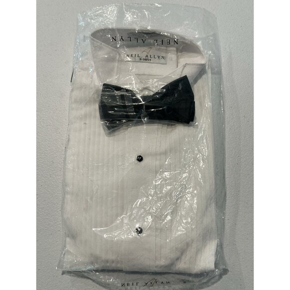 Neil Allyn Mens Black Wing Collar 1/4" Pleats Formal Tuxedo Shirt Sz S-30/31 NWT - Picture 1 of 9